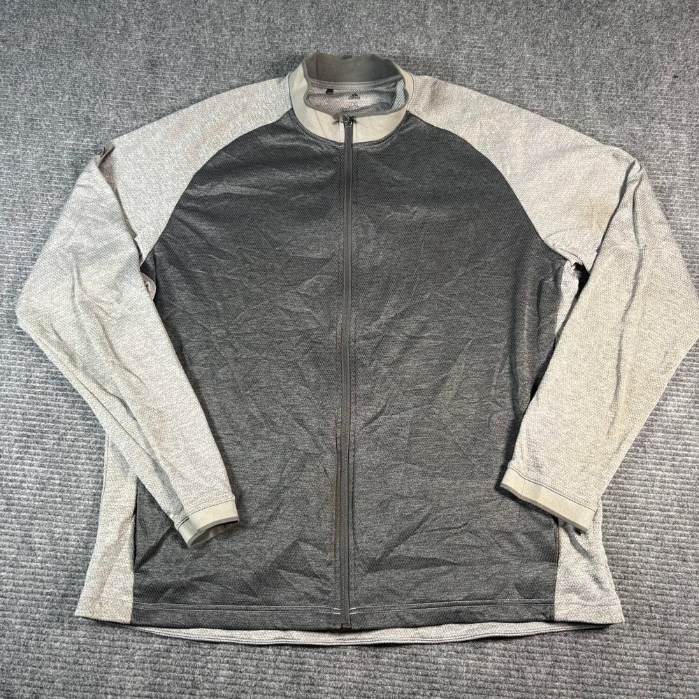 Adidas Track Jacket Mens 2XL Gray Excellent Full Zip Mock Neck Colorblock